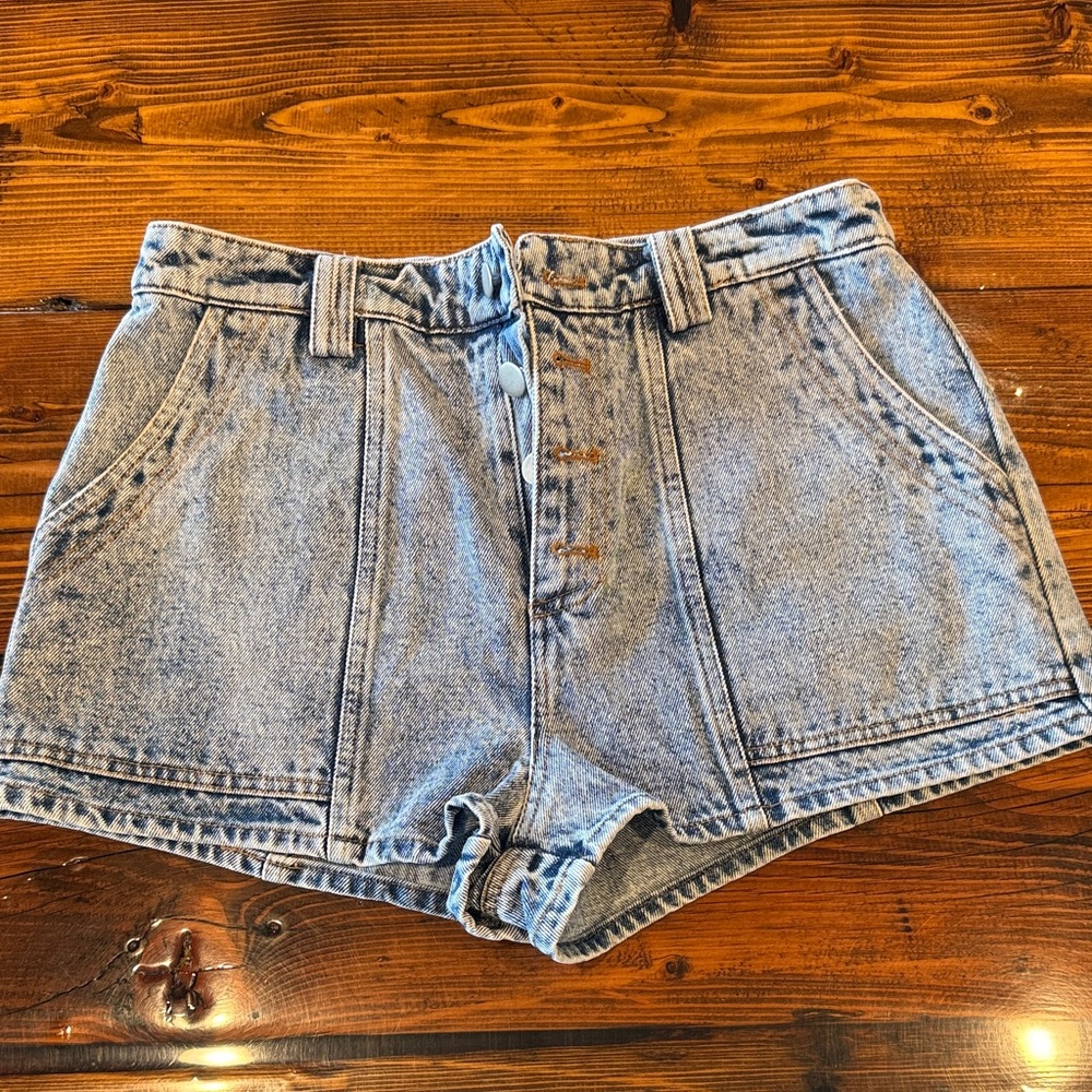 Le Lis Light Blue High-Rise Denim Shorts